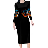 Double Fire Skull Long Sleeve Bodycon Dress I Have 3 Side Quite Funny And The Side You Never Want To See - Wonder Print Shop