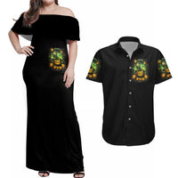 Pumpkin Skull Couples Matching Off Shoulder Maxi Dress and Hawaiian Shirt Drink Up Witches - Wonder Print Shop
