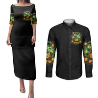 Pumpkin Skull Couples Matching Puletasi Dress and Long Sleeve Button Shirts Drink Up Witches - Wonder Print Shop