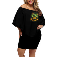 Pumpkin Skull Off Shoulder Short Dress Drink Up Witches - Wonder Print Shop