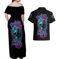 Flower Skull Couples Matching Off Shoulder Maxi Dress and Hawaiian Shirt Hello Darkness My Old Friend - Wonder Print Shop