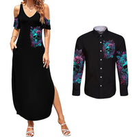 Flower Skull Couples Matching Summer Maxi Dress and Long Sleeve Button Shirts Hello Darkness My Old Friend - Wonder Print Shop