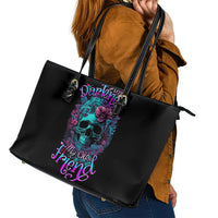 Flower Skull Leather Tote Bag Hello Darkness My Old Friend - Wonder Print Shop