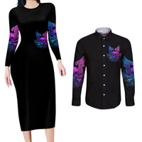 Wings Skull Couples Matching Long Sleeve Bodycon Dress and Long Sleeve Button Shirts Heaven Don't Want Me Hell Afraid I Take Over - Wonder Print Shop