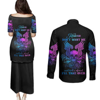 Wings Skull Couples Matching Puletasi Dress and Long Sleeve Button Shirts Heaven Don't Want Me Hell Afraid I Take Over - Wonder Print Shop