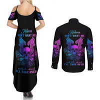 Wings Skull Couples Matching Summer Maxi Dress and Long Sleeve Button Shirts Heaven Don't Want Me Hell Afraid I Take Over - Wonder Print Shop