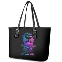Wings Skull Leather Tote Bag Heaven Don't Want Me Hell Afraid I Take Over - Wonder Print Shop