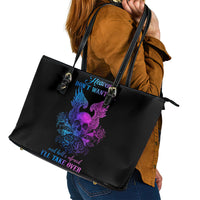 Wings Skull Leather Tote Bag Heaven Don't Want Me Hell Afraid I Take Over - Wonder Print Shop