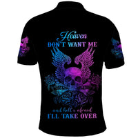 Wings Skull Polo Shirt Heaven Don't Want Me Hell Afraid I Take Over - Wonder Print Shop