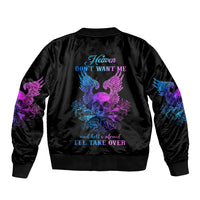 Wings Skull Sleeve Zip Bomber Jacket Heaven Don't Want Me Hell Afraid I Take Over - Wonder Print Shop