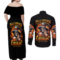 Witch Skull Couples Matching Off Shoulder Maxi Dress and Long Sleeve Button Shirts Hello Darkness My Old Friend I Come To Drink With You - Wonder Print Shop