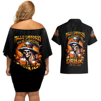 Witch Skull Couples Matching Off Shoulder Short Dress and Hawaiian Shirt Hello Darkness My Old Friend I Come To Drink With You - Wonder Print Shop