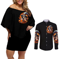 Witch Skull Couples Matching Off Shoulder Short Dress and Long Sleeve Button Shirts Hello Darkness My Old Friend I Come To Drink With You - Wonder Print Shop
