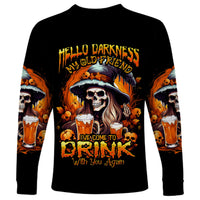 Witch Skull Long Sleeve Shirt Hello Darkness My Old Friend I Come To Drink With You - Wonder Print Shop