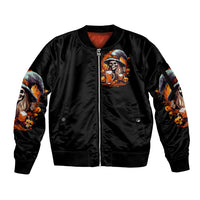 Witch Skull Sleeve Zip Bomber Jacket Hello Darkness My Old Friend I Come To Drink With You - Wonder Print Shop