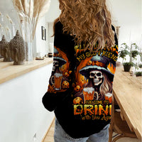 Witch Skull Women Casual Shirt Hello Darkness My Old Friend I Come To Drink With You - Wonder Print Shop