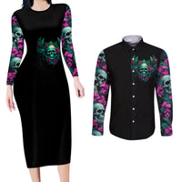 Tropical Skull Couples Matching Long Sleeve Bodycon Dress and Long Sleeve Button Shirts I'm Blunt Because God Rolled Me That Way - Wonder Print Shop
