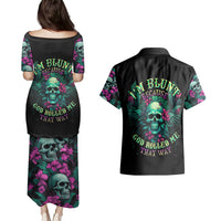 Tropical Skull Couples Matching Puletasi Dress and Hawaiian Shirt I'm Blunt Because God Rolled Me That Way - Wonder Print Shop