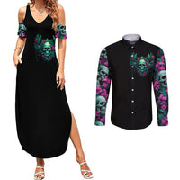 Tropical Skull Couples Matching Summer Maxi Dress and Long Sleeve Button Shirts I'm Blunt Because God Rolled Me That Way - Wonder Print Shop
