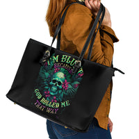 Tropical Skull Leather Tote Bag I'm Blunt Because God Rolled Me That Way - Wonder Print Shop