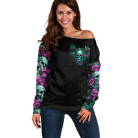 Tropical Skull Off Shoulder Sweater I'm Blunt Because God Rolled Me That Way - Wonder Print Shop