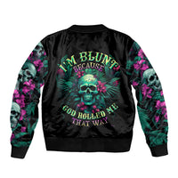 Tropical Skull Sleeve Zip Bomber Jacket I'm Blunt Because God Rolled Me That Way - Wonder Print Shop