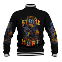 Jack O Lantern Skull Baseball Jacket I Can Fix Stupid But It's Gonna Hurt - Wonder Print Shop