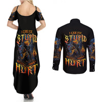 Jack O Lantern Skull Couples Matching Summer Maxi Dress and Long Sleeve Button Shirts I Can Fix Stupid But It's Gonna Hurt - Wonder Print Shop