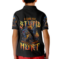 Jack O Lantern Skull Kid Polo Shirt I Can Fix Stupid But It's Gonna Hurt - Wonder Print Shop