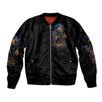 Jack O Lantern Skull Sleeve Zip Bomber Jacket I Can Fix Stupid But It's Gonna Hurt - Wonder Print Shop