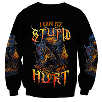 Jack O Lantern Skull Sweatshirt I Can Fix Stupid But It's Gonna Hurt - Wonder Print Shop