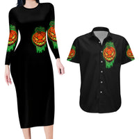 Jack O Lantern Skull Couples Matching Long Sleeve Bodycon Dress and Hawaiian Shirt I Smell Children - Wonder Print Shop