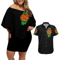 Jack O Lantern Skull Couples Matching Off Shoulder Short Dress and Hawaiian Shirt I Smell Children - Wonder Print Shop
