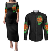 Jack O Lantern Skull Couples Matching Puletasi Dress and Long Sleeve Button Shirts I Smell Children - Wonder Print Shop