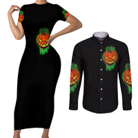 Jack O Lantern Skull Couples Matching Short Sleeve Bodycon Dress and Long Sleeve Button Shirts I Smell Children - Wonder Print Shop