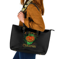 Jack O Lantern Skull Leather Tote Bag I Smell Children - Wonder Print Shop