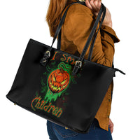 Jack O Lantern Skull Leather Tote Bag I Smell Children - Wonder Print Shop