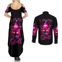 Witch Skull Couples Matching Summer Maxi Dress and Long Sleeve Button Shirts Iam The Spell - Wonder Print Shop