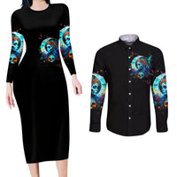 Fairy Skull Couples Matching Long Sleeve Bodycon Dress and Long Sleeve Button Shirts Just The Woman Who Loves Skull And Tattoo - Wonder Print Shop