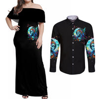 Fairy Skull Couples Matching Off Shoulder Maxi Dress and Long Sleeve Button Shirts Just The Woman Who Loves Skull And Tattoo - Wonder Print Shop