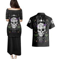 Cat Skull Couples Matching Puletasi Dress and Hawaiian Shirt Purr Evill - Wonder Print Shop