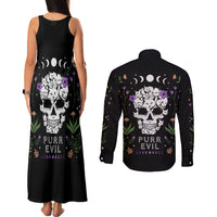Cat Skull Couples Matching Tank Maxi Dress and Long Sleeve Button Shirts Purr Evill - Wonder Print Shop