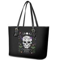 Cat Skull Leather Tote Bag Purr Evill - Wonder Print Shop