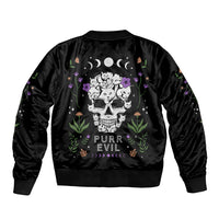 Cat Skull Sleeve Zip Bomber Jacket Purr Evill - Wonder Print Shop