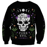 Cat Skull Sweatshirt Purr Evill - Wonder Print Shop