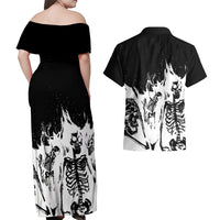 Fire Skull Couples Matching Off Shoulder Maxi Dress and Hawaiian Shirt Scream In Fire - Wonder Print Shop