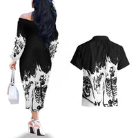 Fire Skull Couples Matching Off The Shoulder Long Sleeve Dress and Hawaiian Shirt Scream In Fire - Wonder Print Shop