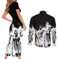 Fire Skull Couples Matching Short Sleeve Bodycon Dress and Long Sleeve Button Shirts Scream In Fire - Wonder Print Shop