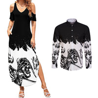 Fire Skull Couples Matching Summer Maxi Dress and Long Sleeve Button Shirts Scream In Fire - Wonder Print Shop