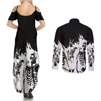 Fire Skull Couples Matching Summer Maxi Dress and Long Sleeve Button Shirts Scream In Fire - Wonder Print Shop